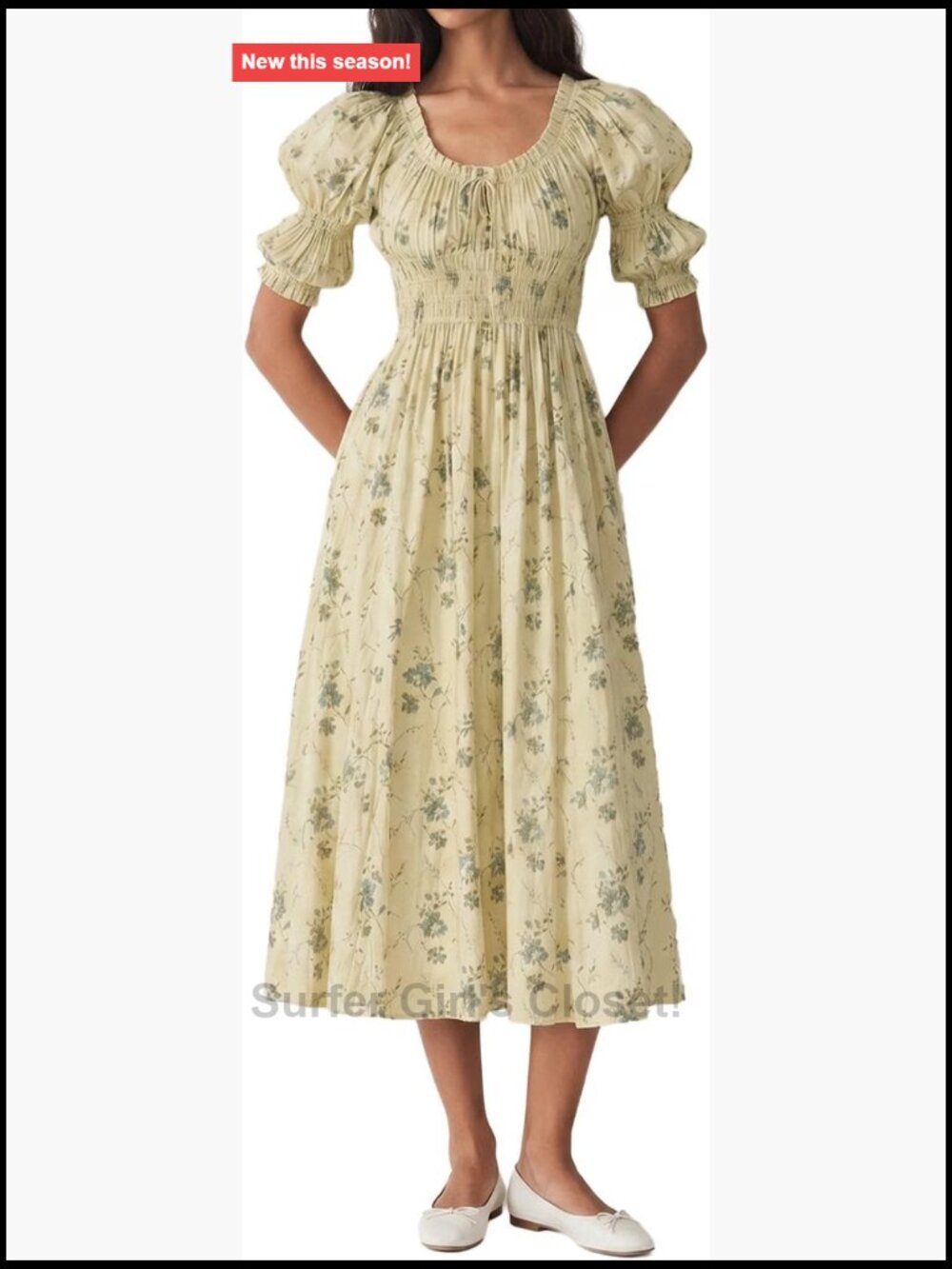 Smocked Puff Sleeve Off Shoulder Flowy Midi Dress Maternity Suitable